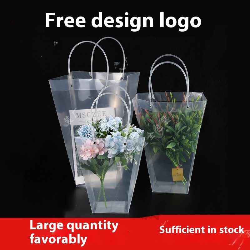Straight PP plastic Transparent shopping Women's Day flower tote Packaging T-shaped bag