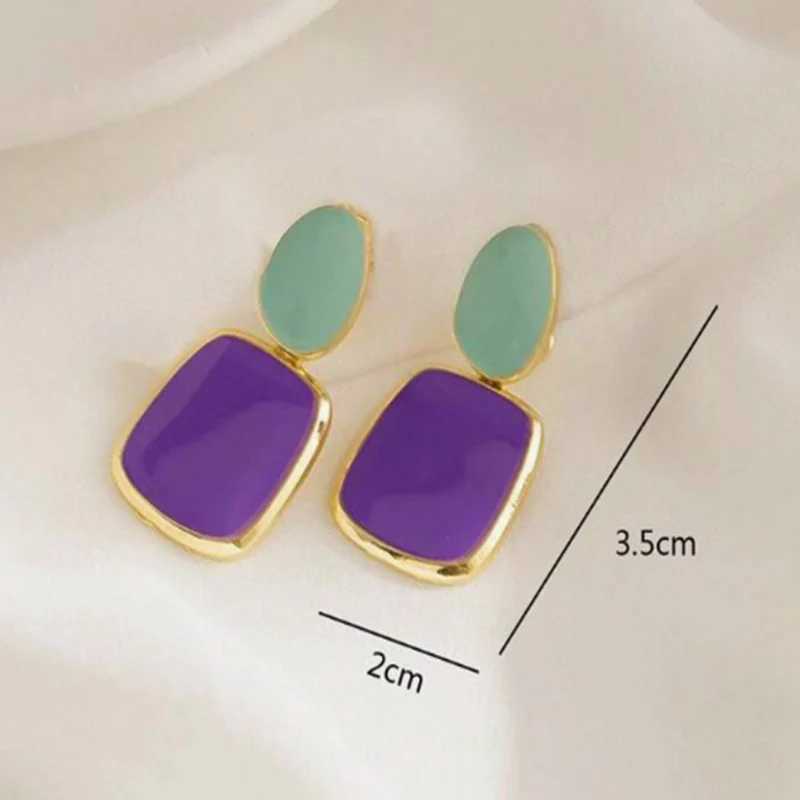 Korean Multicolor Square Dangle Stud Earrings For Women Green Purple Pink Blue Semi-Precious Stone Earrings Pastoral Style Y250510