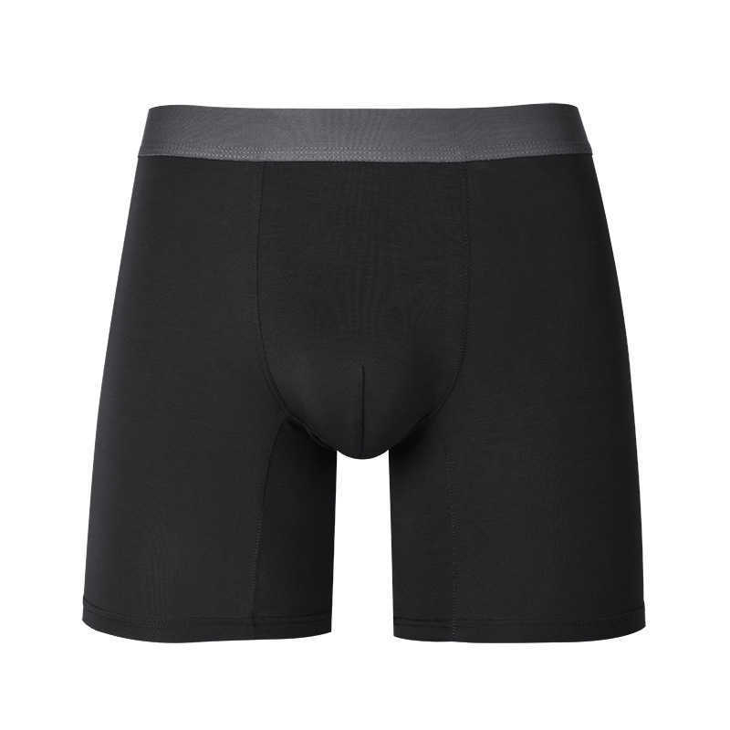 Men's sports underwear, men's solid color mid-waist cotton, long anti-friction leg breathable flat pants, running four-corner pants