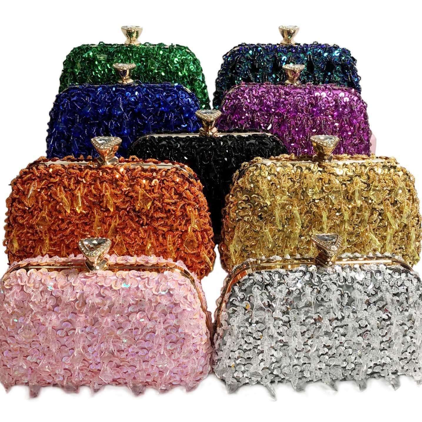 Double sided sequined acrylic nail bead tassel party bridesmaid dress, one shoulder handbag