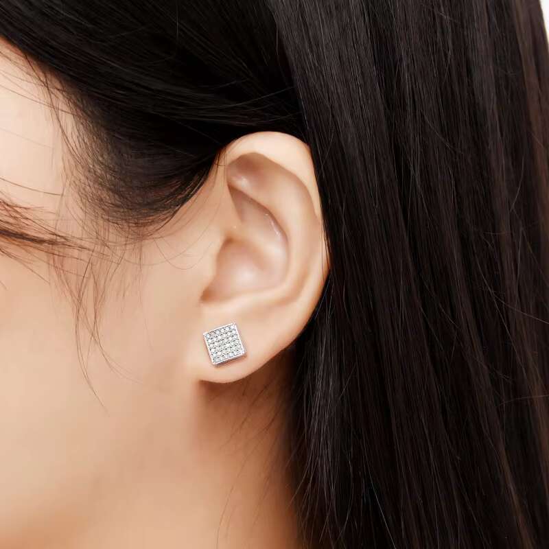 Hiphop square Moissanite Stud Earrings 925 Sterling Silver Women Gift Hip Hop Vvs Iced Out Moissanite Earring for Men