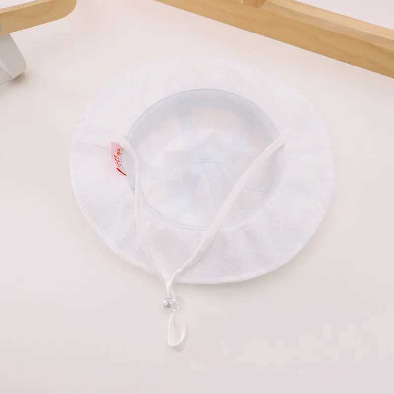 White Flower Princess Baby Fisherman Hat Lace Ruffle Infant Basin Cap Cotton Hollow Breathable Girl Visors 6-24M Toddler Sun Hat R250512