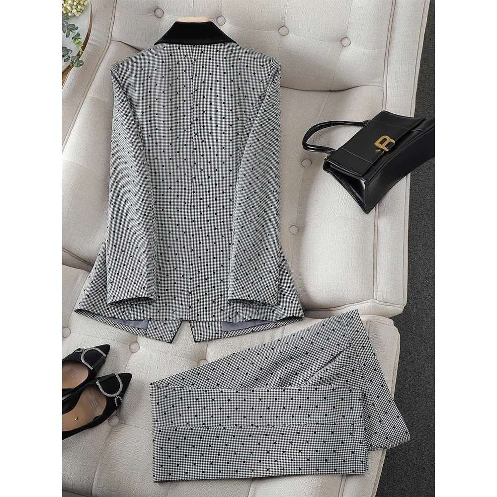 New Arrival Gray Women Pant Suit Office Ladies Long Sleeve Work Wear Blazer and Trouser Formal 2 Piece Set For Autumn Winter