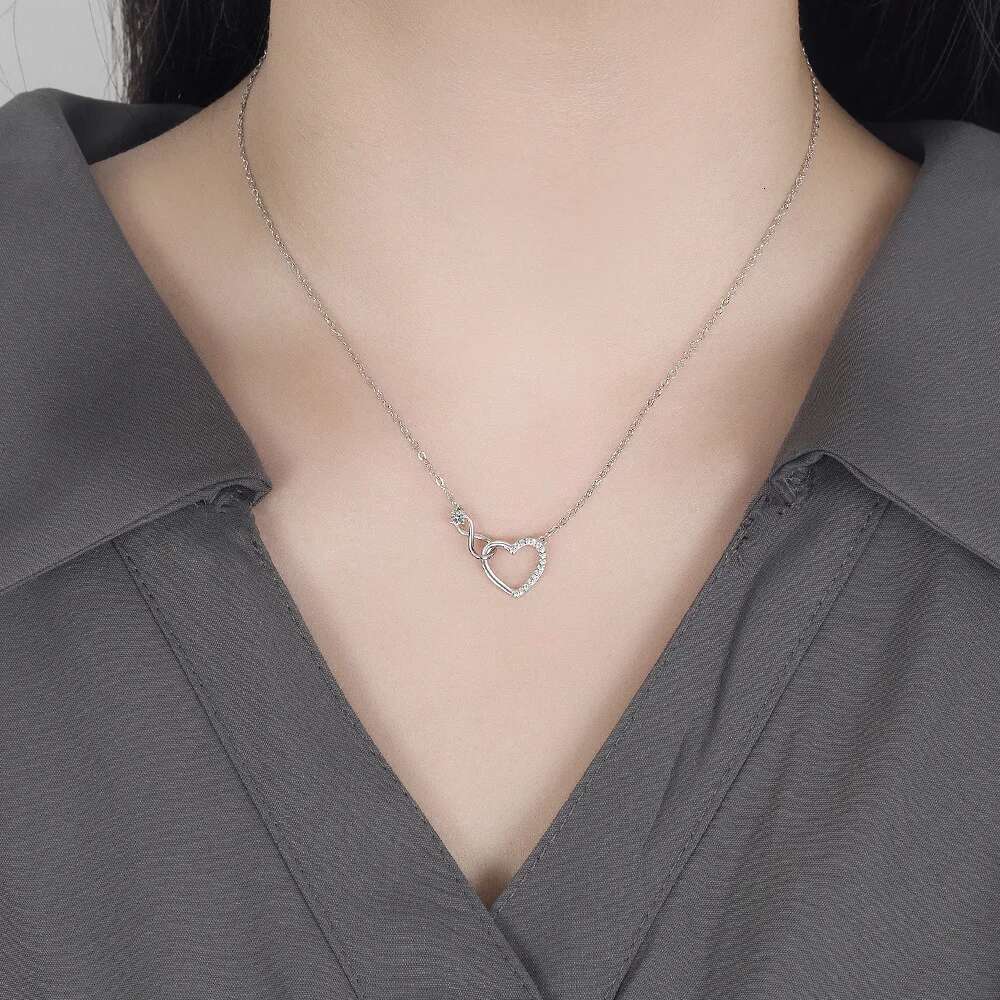 Sterling Sier Zircon Heart Interlocking Necklaces For Women Quality Jewelry Gift Female Gaabou