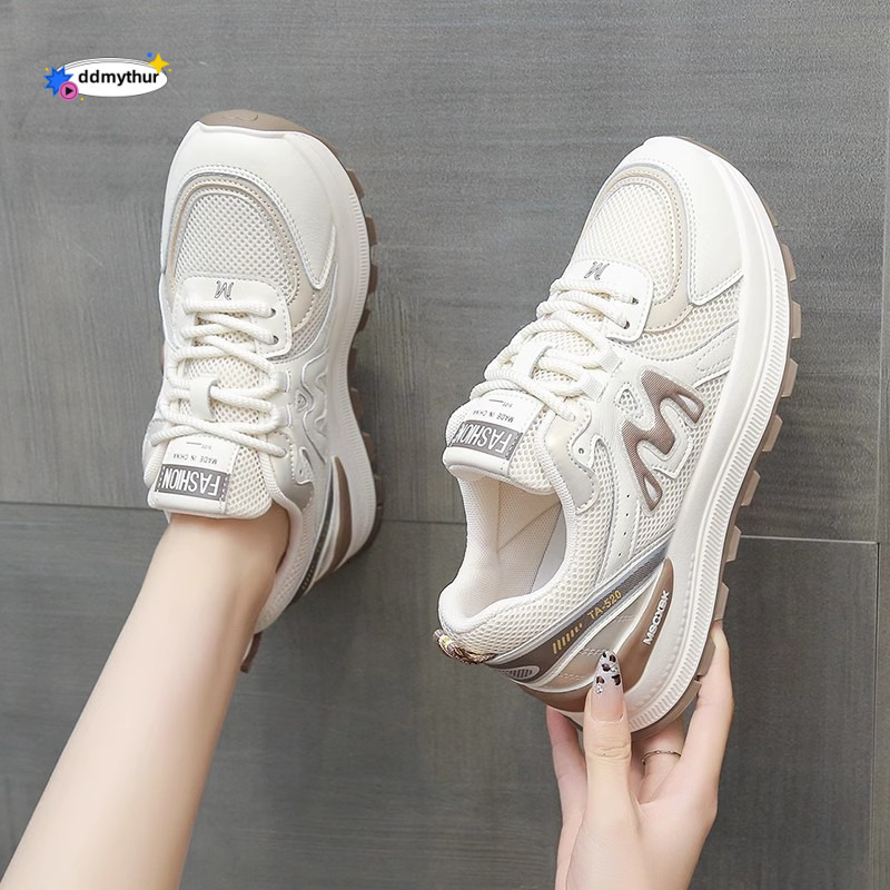 Forrest Gump Women's 2025 New Spring White Versatile Breathable Mesh Thick Bottom Casual Sports Dad Shoes ddmythur