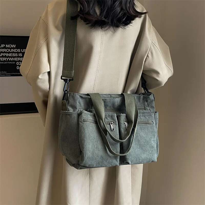Casual Corduroy Messenger Large Capacity Commuter Mummy Portable Shoulder Bag Multi Layers Camping Tote Bags