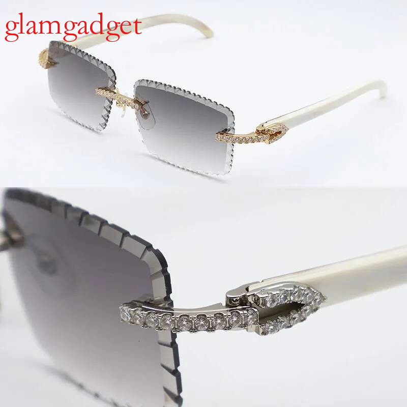 Moissanite Set Rimless Sunglasses Men Big Stones gafas de sol Original White Genuine Natural Horn Glasses Women Designer Dia cut Lens Hot