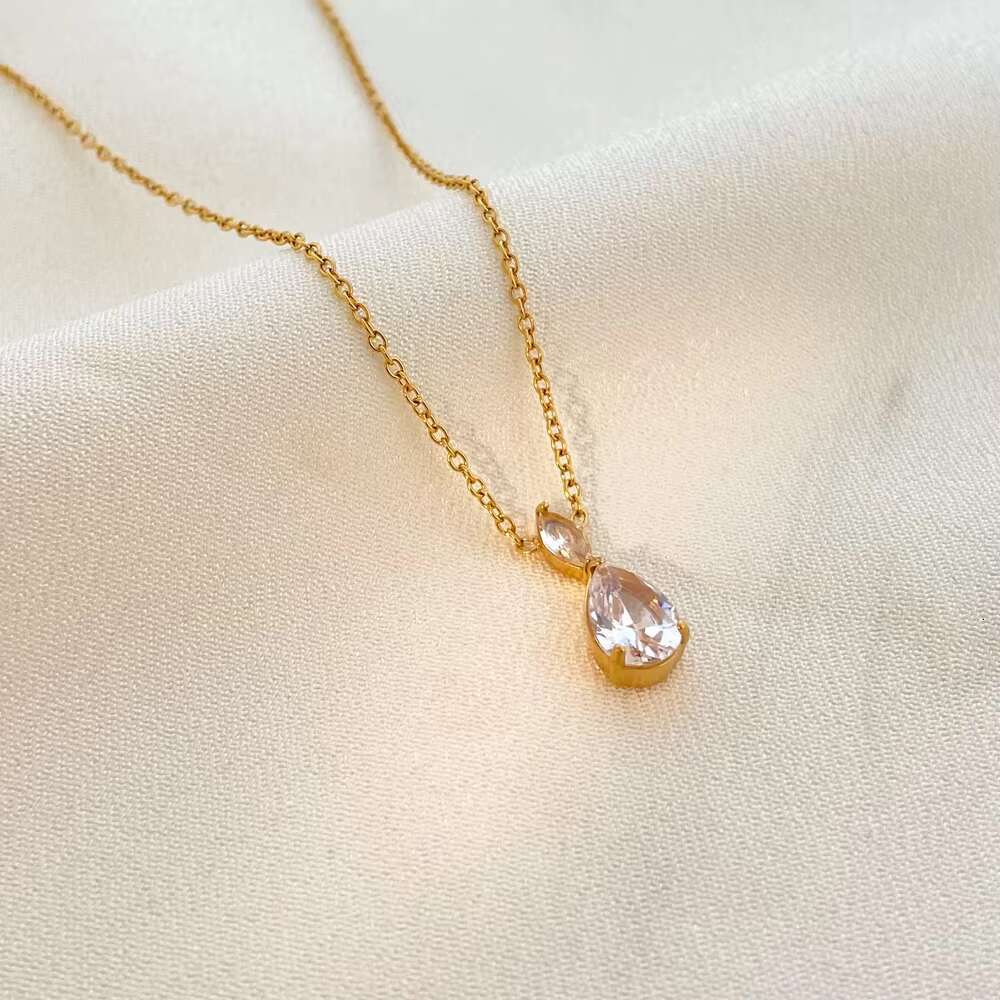 Blogger's Small Waist Fashion Accessories 2025 Summer Water Drop Zircon Pendant Necklace