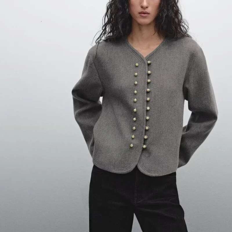 European and American style spring new round collar ball decoration double-breasted long-sleeved casual jacket female temperamen