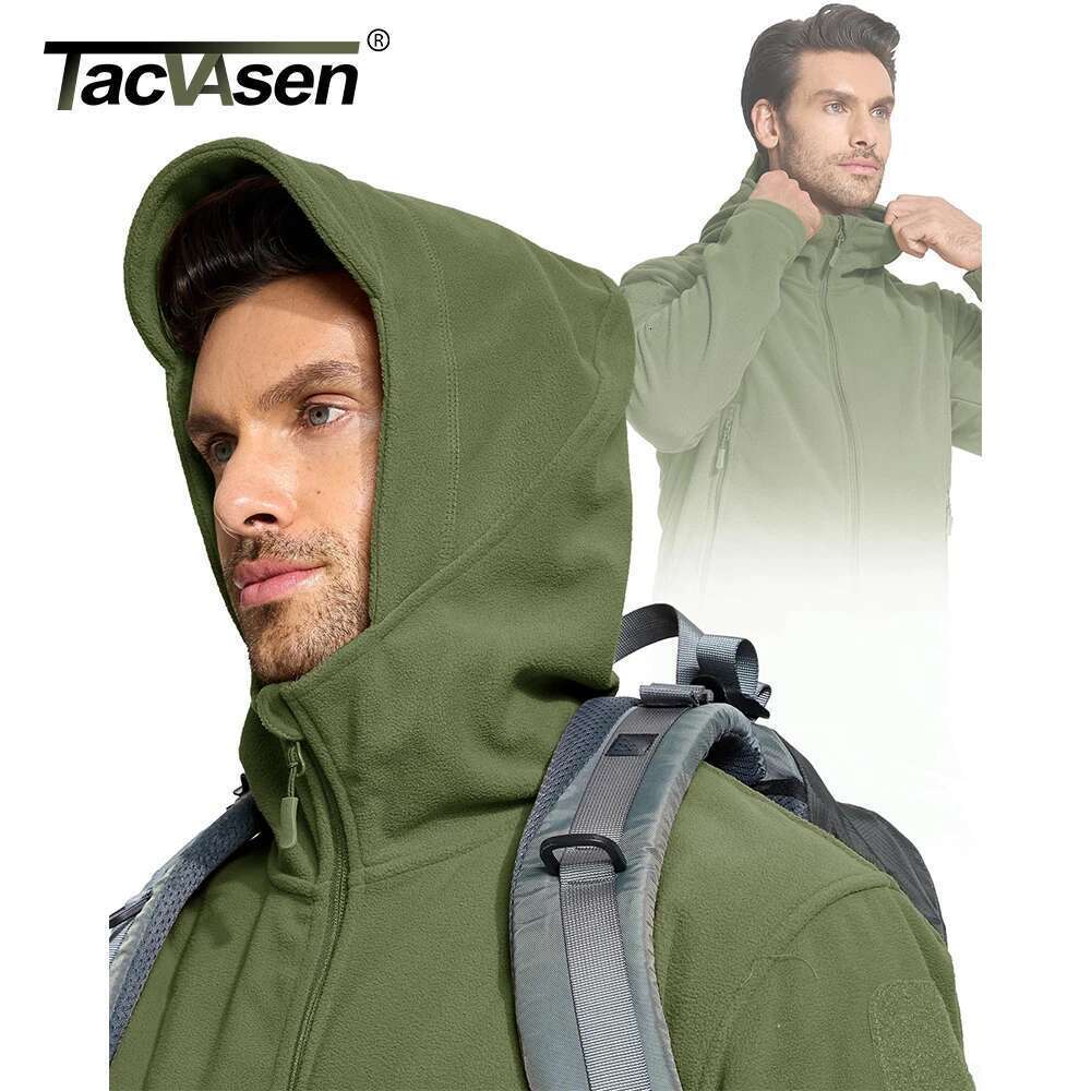 TACVASEN Men's Hoodie Fleece Jacket Fall Winter Warm Full-Zip Outdoor Hiking Working Camping Coat with Multiple Zippered Pockets