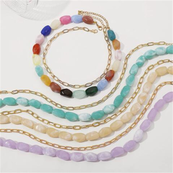 Colorful Stone Beaded Necklace Summer Personalized Fashion Stackable Women's Clavicle Necklace Holiday Banquet Jewelry Gift
