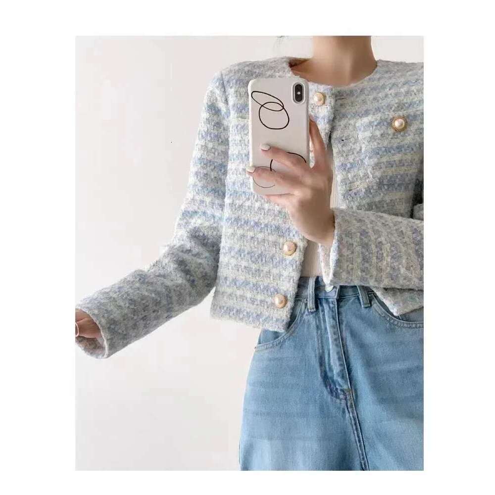 Autumn Winter Elegant Tweed Cardigan Short Coat With Pocket Single Breasted Jacket For Women Loose Outwear 2025
