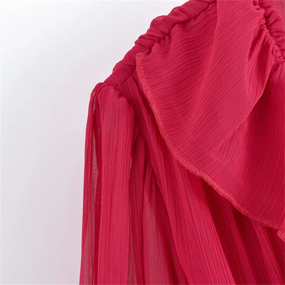 UNIZERA womens fashionable solid color pleated effect long sleeved temperament summer dress 250513