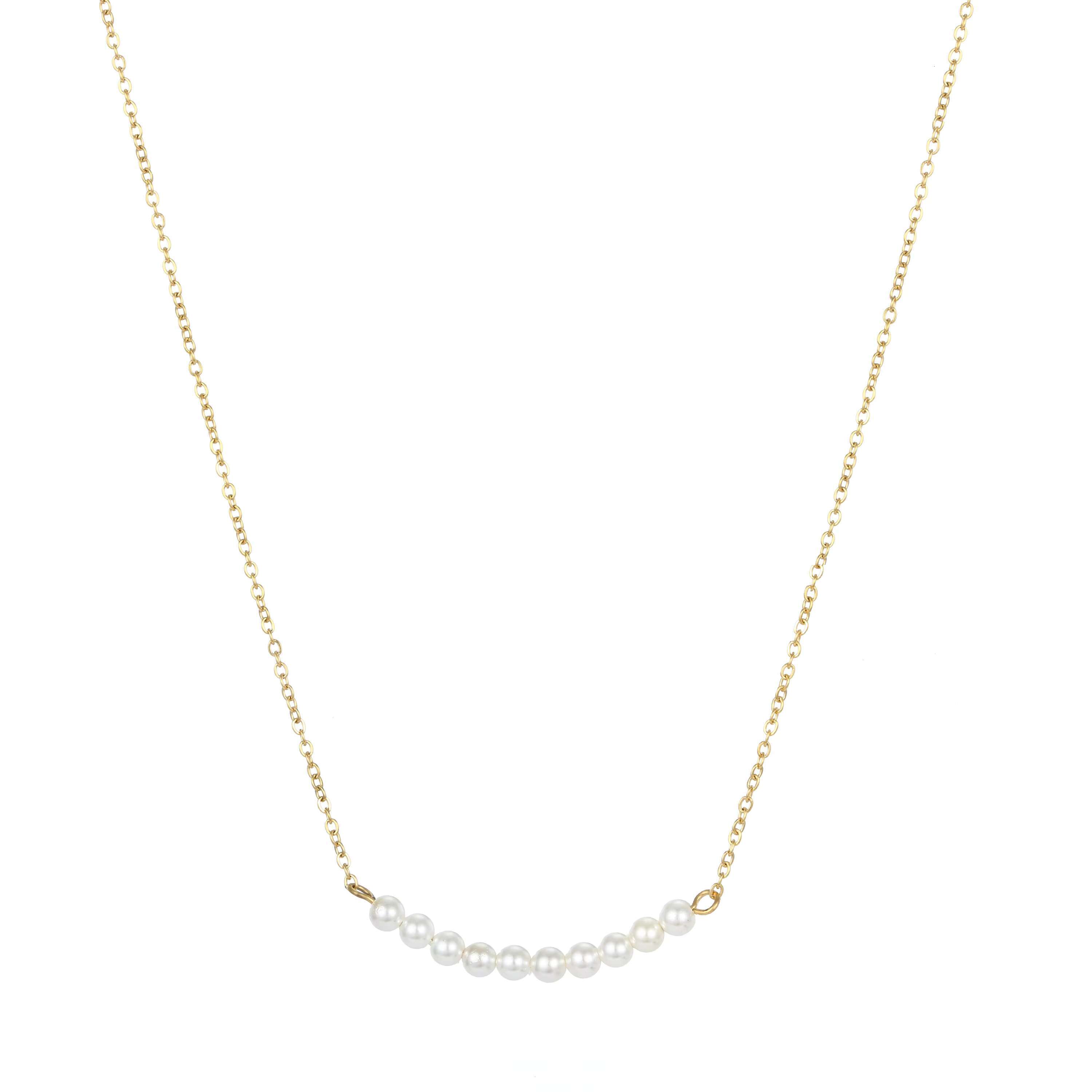 Bead jewelry new stainless steel simple pearl pendant necklace fashion 14k gold-plated women's chain