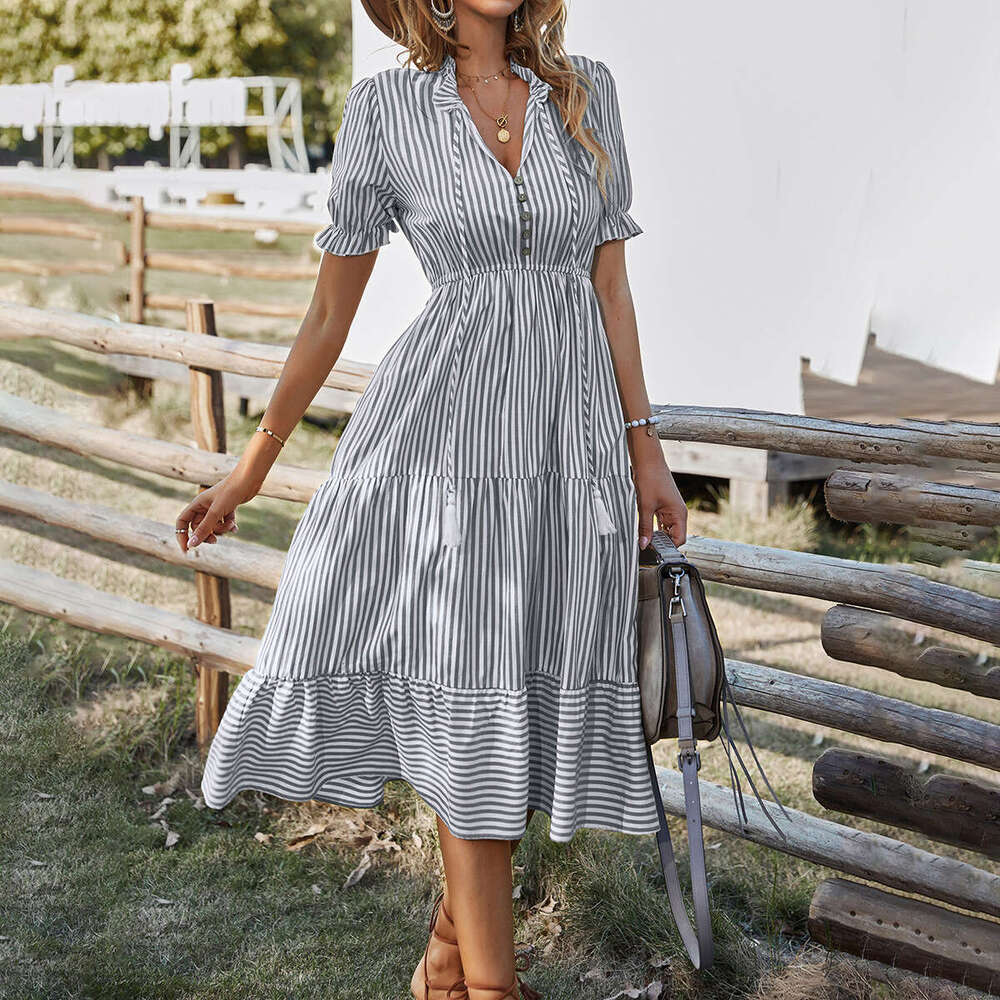 European and American women's summer striped dress temperament style 2025 new casual fashion trend clothing