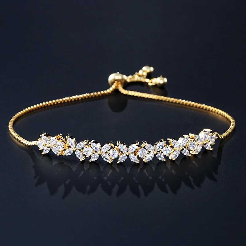 Classic Shiny Clear Zircon Flowers Adjustable Charm Bracelets for Women in Silver Color Fashion Wedding Jewelry XJ250707