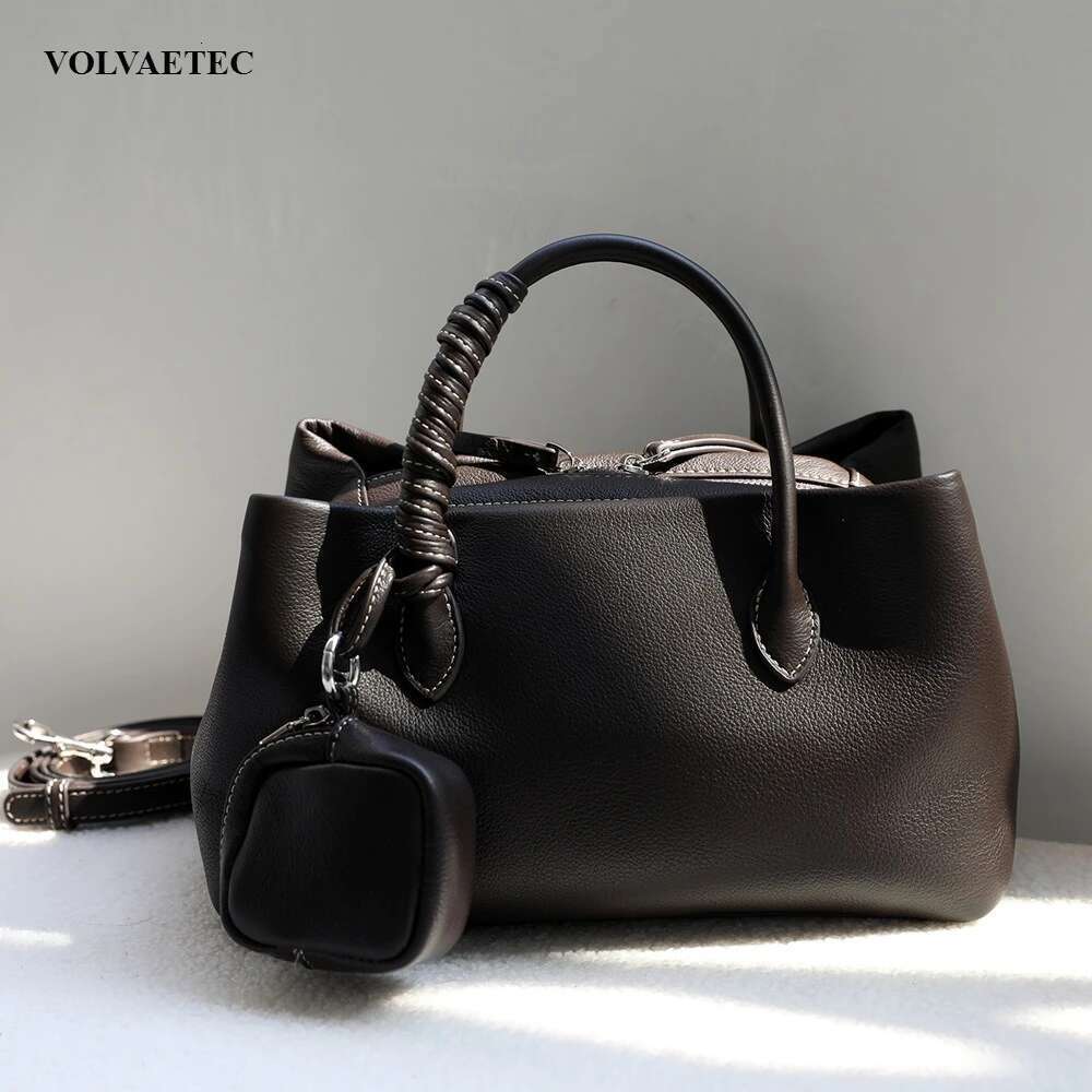 VOAETEC Premium Sense First Layer Cowhide Steamed Bread Multi-compartment Portable Commuting Shoulder Messenger Bag