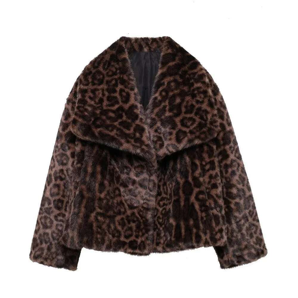 Zach Ailsa Women's Animal Pattern Printed Short Hairy Autumn/Winter Collar Long Sleeve Loose Warm Coat