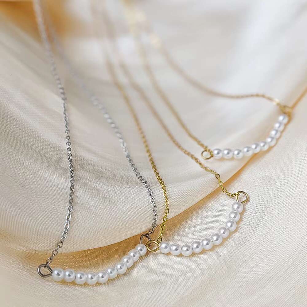 Bead jewelry new stainless steel simple pearl pendant necklace fashion 14k gold-plated women's chain