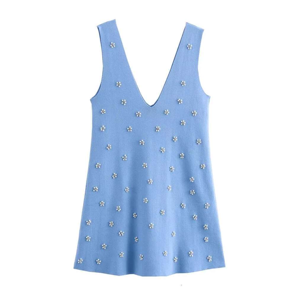 Taop&Za Autumn New Women's Fashion Casual V-neck Sleeveless backless Jewelry Beaded Knitted Mini Dress