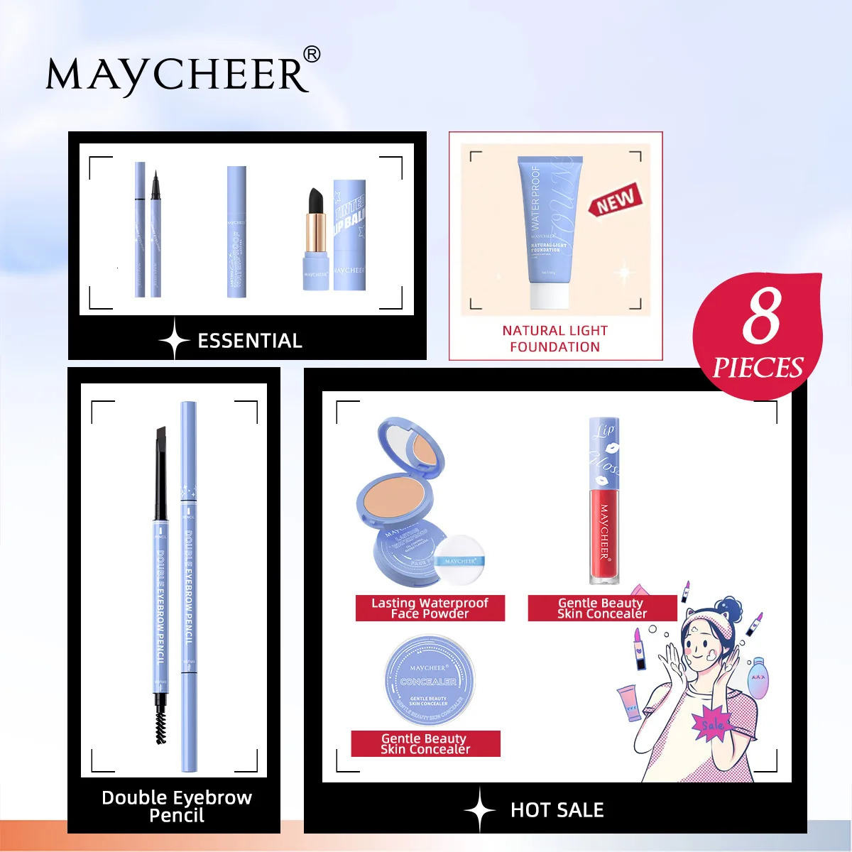 All-In-One Makeup SetFull Makeup Kit Gift Include ConcealerFoundationEyelinerEyebrow PenMascaraLipstick Makeup for Women 250512