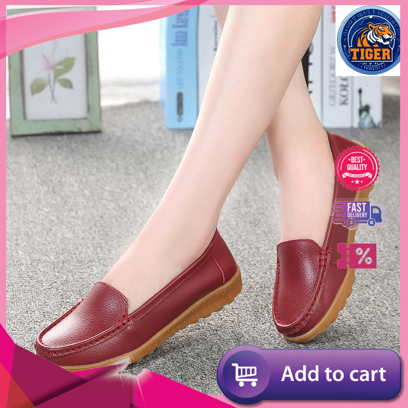 Ddmytiger Genuine Leather Bean Soft Soled Mom S Women Casual Flat Shoes Cow Tendon Soles One Foot Pedal Middle Aged And Elderly Single Outdoor Shoes