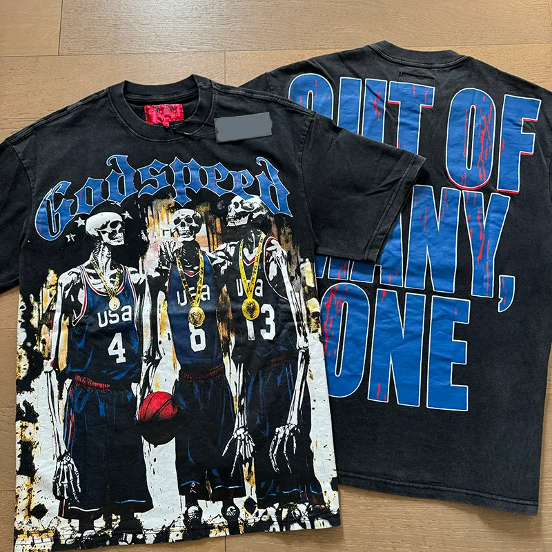 2025 godspeed shirt designer men's t shirt High quality casual fashion street hip Hop Skull Print Vintage Wash Water T shirts US size S-5XL