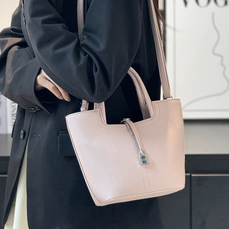 Simple Handheld Bucket Korean Edition Western Style Shoulder Solid Color Commuter Crossover Women's Bag