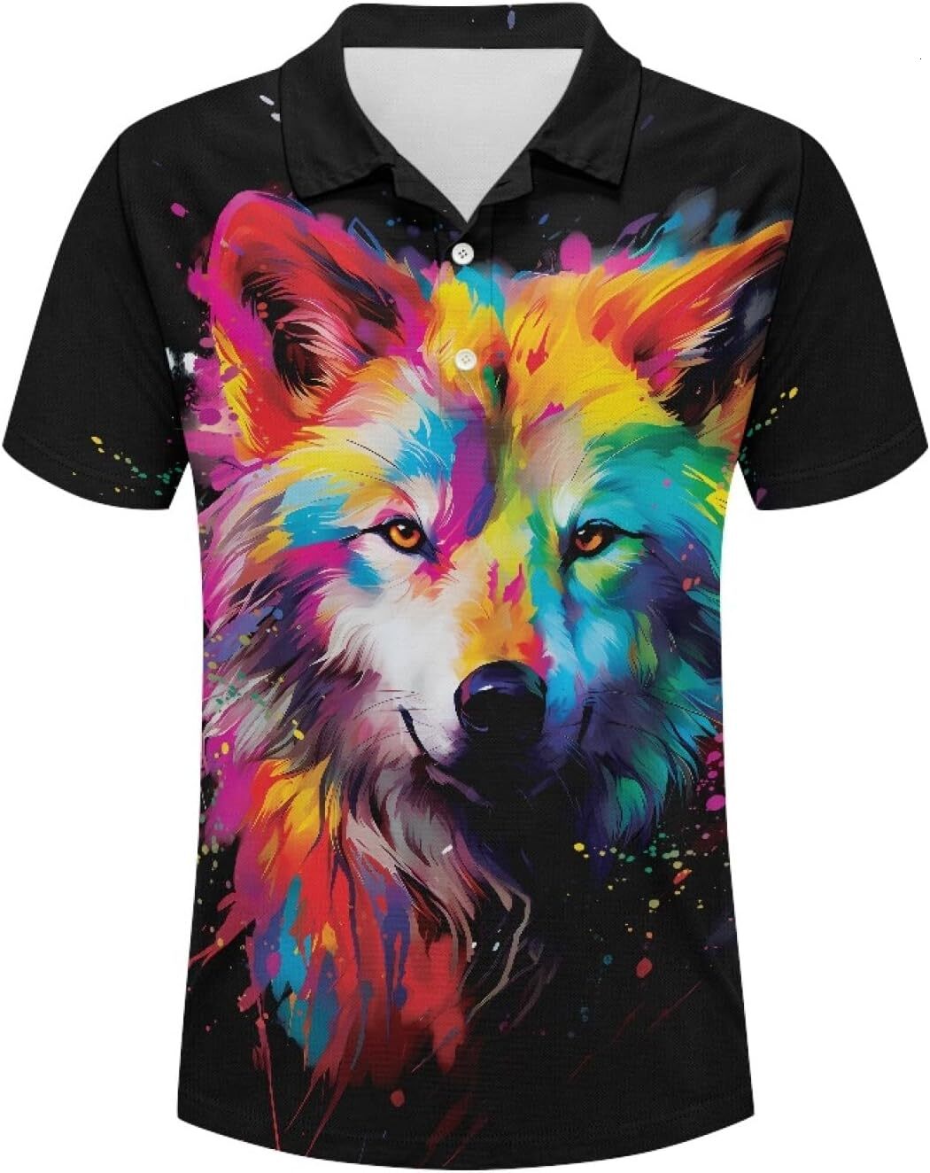 Mens Polo shirt JooMeryer Men's Galaxy Wolf Fox Cool Golf Shirts 3D Printed Button Up Short Sleeve Polo Shirt Tee Polos shirts