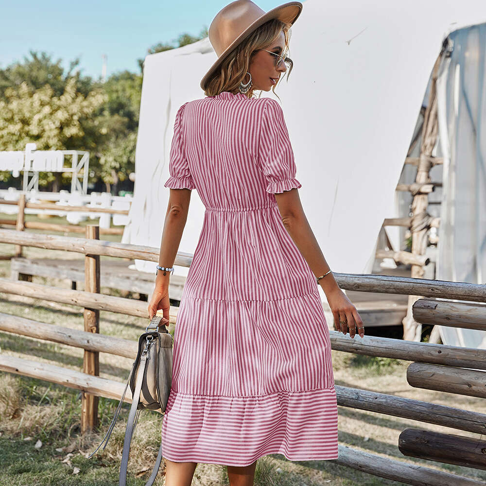 European and American women's summer striped dress temperament style 2025 new casual fashion trend clothing