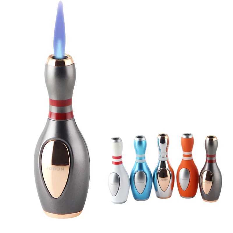 Jobon Bowling Ball Shaped Turbine Torch Lighter Desktop Ornaments Gift Metal Outdoor Windproof Blue Flame Jet Butane Gas Lighter Y250513