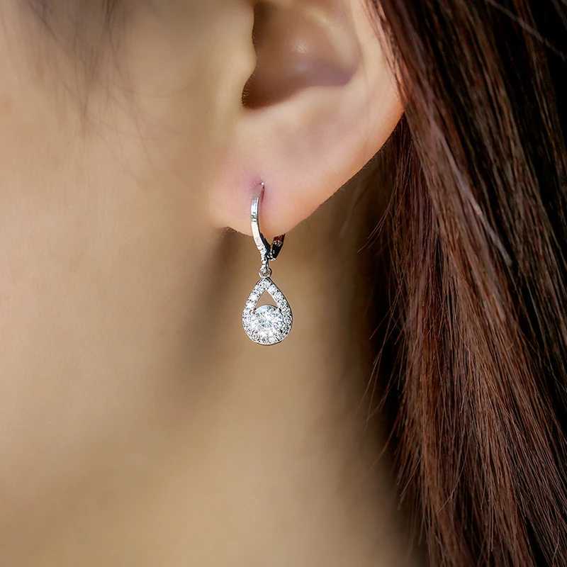 Huitan White/Blue/Green/Red CZ Dangle Earrings Women Fashion Pear Shape Charm Silver Color Simple Stylish Female Ear Jewelry Y250510