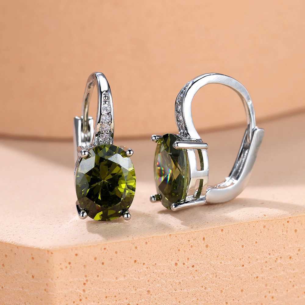 Oval Blue Red Purple Black Green Stone Hoop Earrings For Women Silver Gold Color Wedding Small Ear Buckle Rainbow Zircon Jewelry Y250510