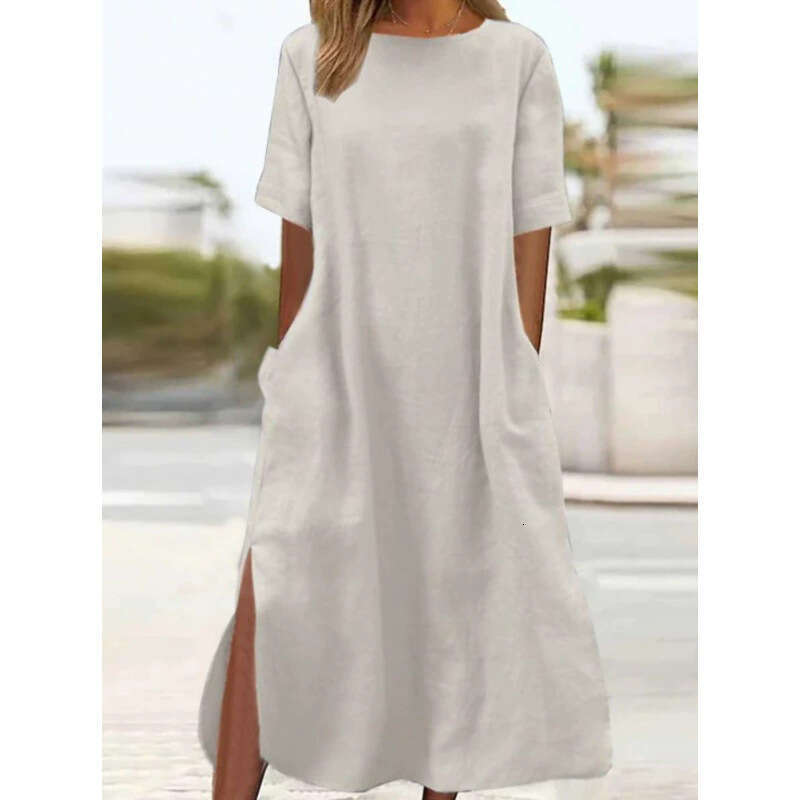 Women Clothes Dress Women S Plus Size Long Casual Simple Loose Atmospheric Cotton And Linen Dress KQ
