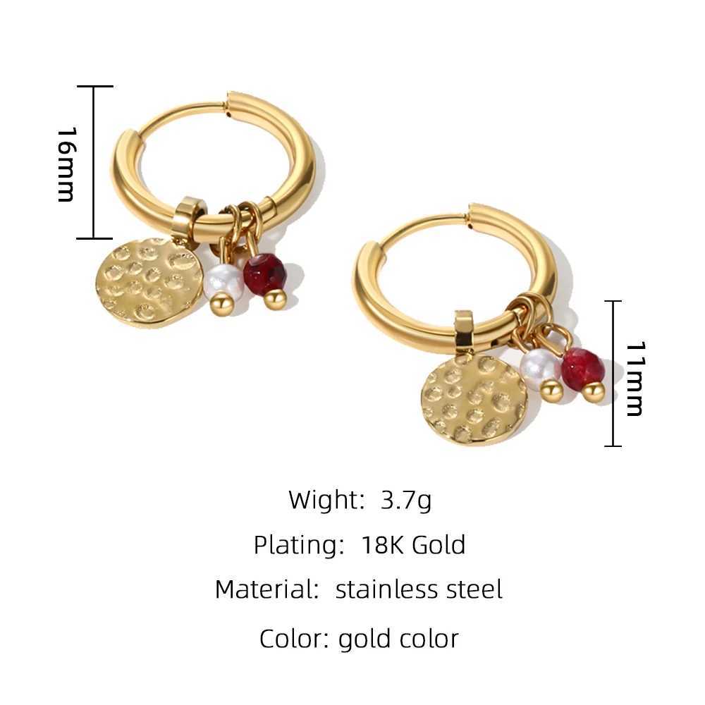 YACHAN 18K Gold Plated Stainless Steel Hoop Earrings for Women Tap Texture Metal Pearl Charms Earring Trendy Jewelry Gift Y250510