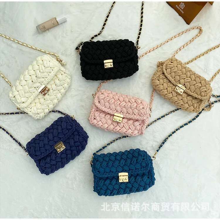 Fashion Rope Woven Shoulder Bag Designer Chains Crossbody Bags For Women 2021 Small Braided Square Flap Phone Purse Lady
