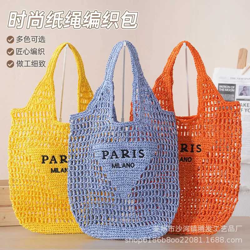 Newly Launched Hollow Out Candy Colored Ins Woven Beach Tote Bag Womens Handbag Neutral Minimalist Style Single Shoulder Bag Z250513