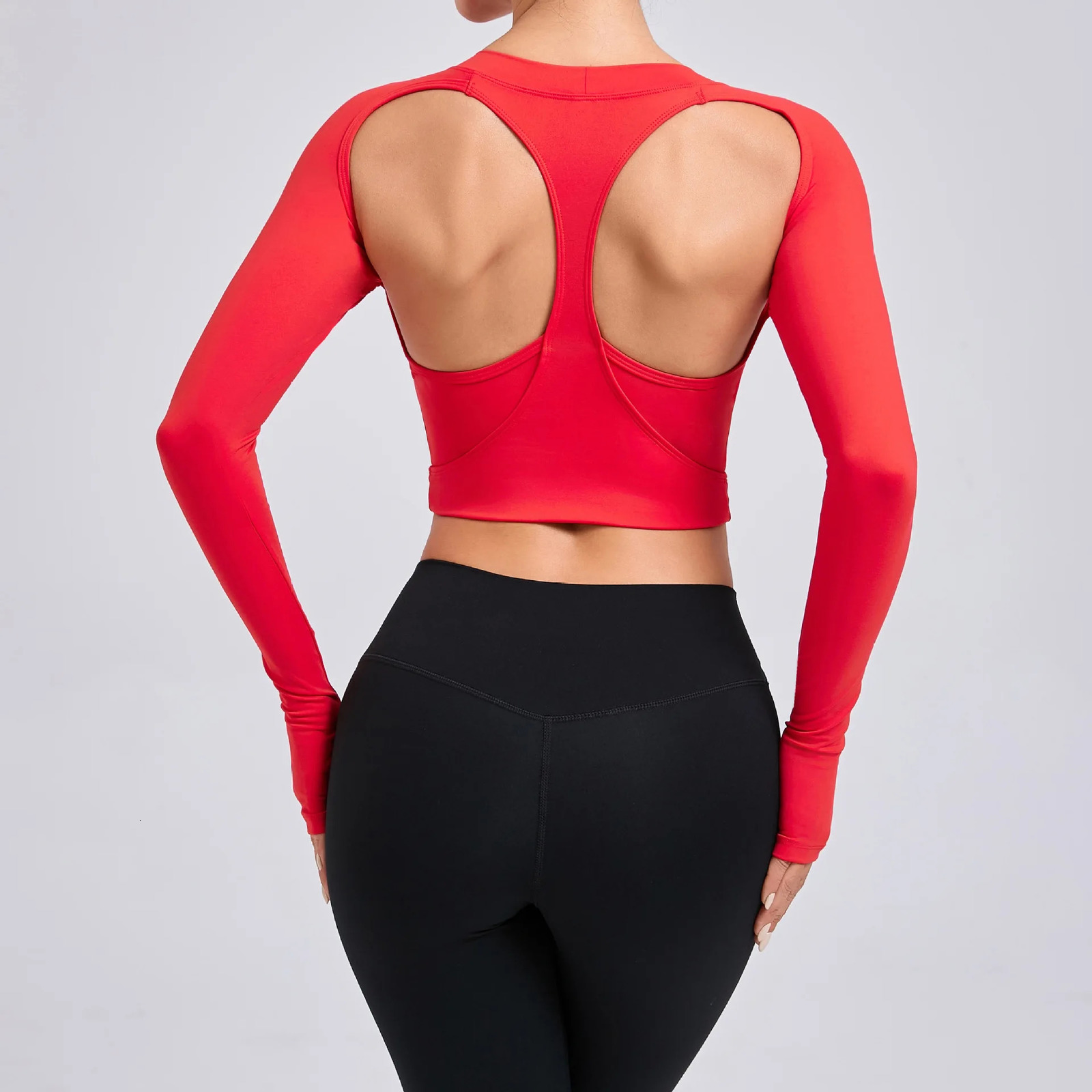 Sports Bra with Pads for Women Long Sleeve Hollow Out Shockproof Running Fitness Gym Clothes Autumn and Winter 250513