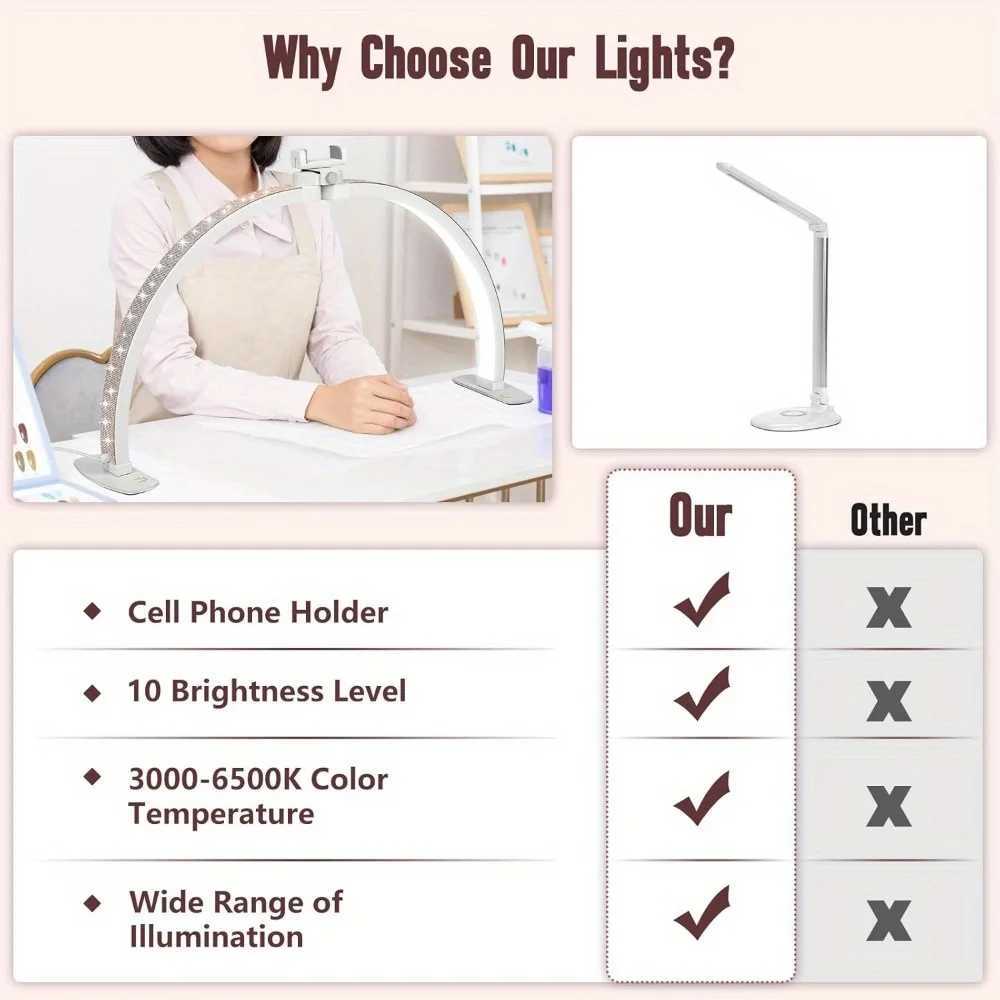 Half Moon Light for Nail Desk with Phone Holder 28IN Folding Half-moon Light with Shinning Diamond LED Lamp for Nail Art W250513