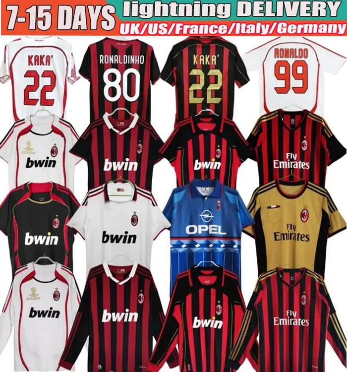 1990 91 Retro shirts SOCCER JERSEYS 95 96 97 Gullit 01 02 03 12 14 15 2006 2009 2010 Maldini Van Basten Football KAKA 06 07 PIRLO RONALDINHO BAGGIO a es