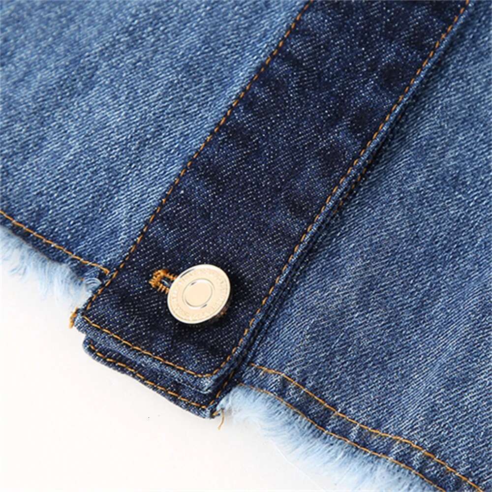 PB&ZA Autumn New Product Casual Women's Fashion Versatile Color Block Design Flip Collar Denim Short Coat Top
