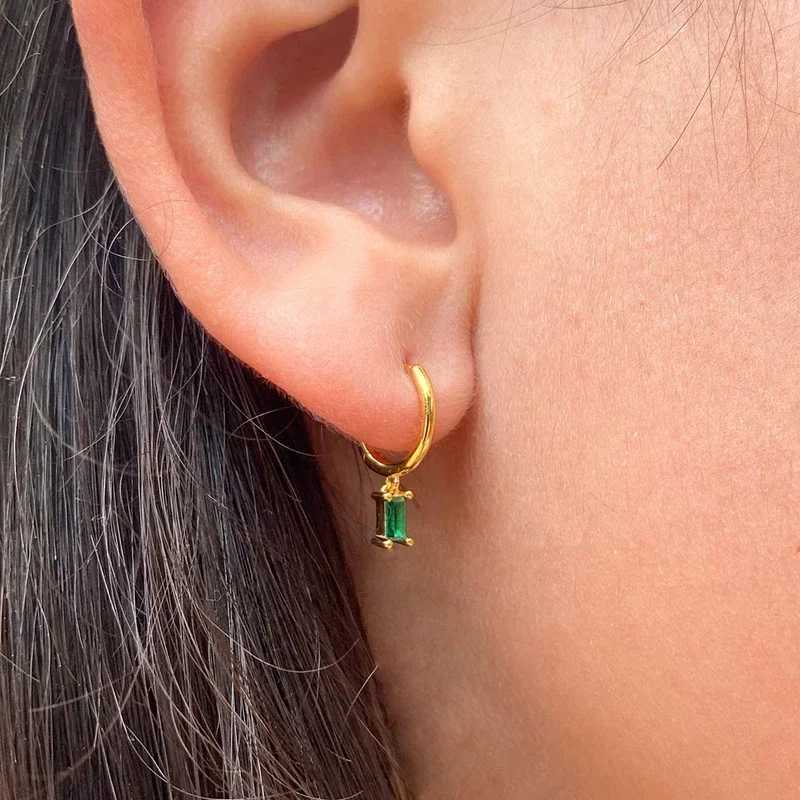 French Emerald Geometric Hoop Stainless Steel Earrings for Women Party Jewelry Accessories Trendy Zircon Crystal Drop Earring Y250510