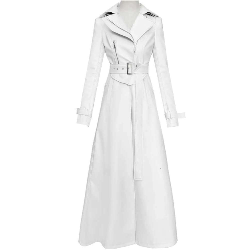 Nerazzurri Spring Runway White Leather Trench Coat for Women Long Sleeve Elegant fashion Womens Coats 2021 Designer