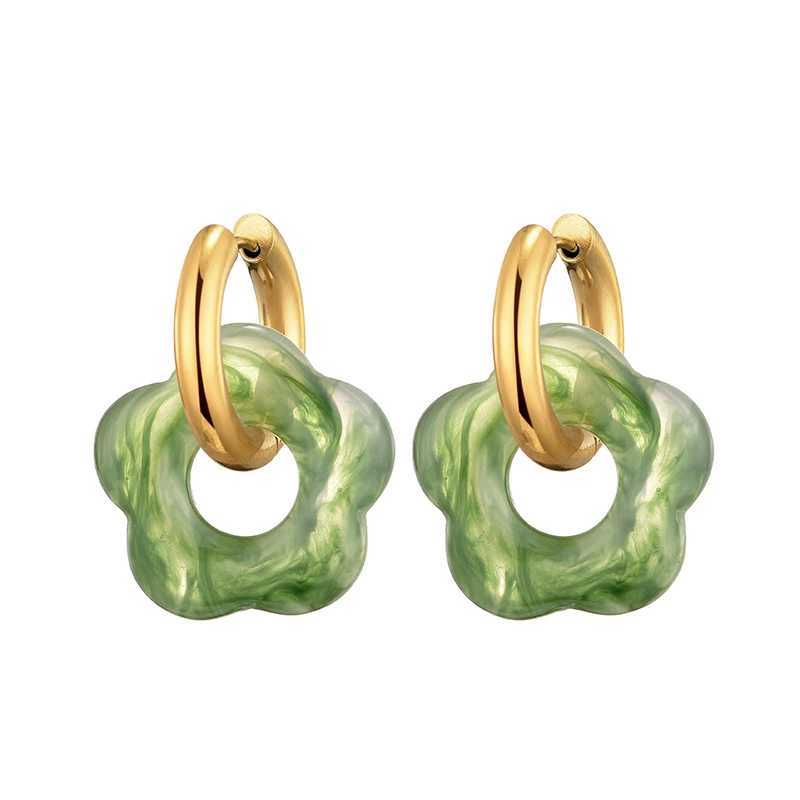 New Flower Resin Acrylic Drop Earrings Gold Color Round Circle Stainless Steel Ear Buckle Hoop Earrings For Women Jewelry Gift Y250510