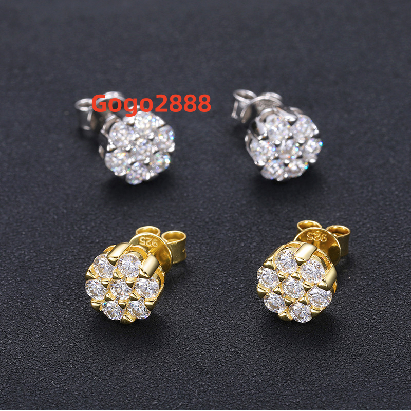 HAILER Joyas 3mm Popular Minimalist Gold Plated DEF VVS Moissanite Hip Hop S925 Silver Earings Men