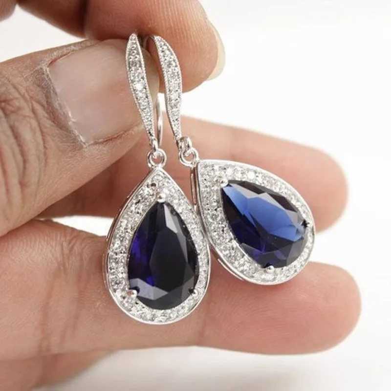 925 Silver Water Drop Blue Cubic Zirconia Dangle Earrings for Women Sparkling Engagement Wedding Female Earrings Hot Jewelry Y250510
