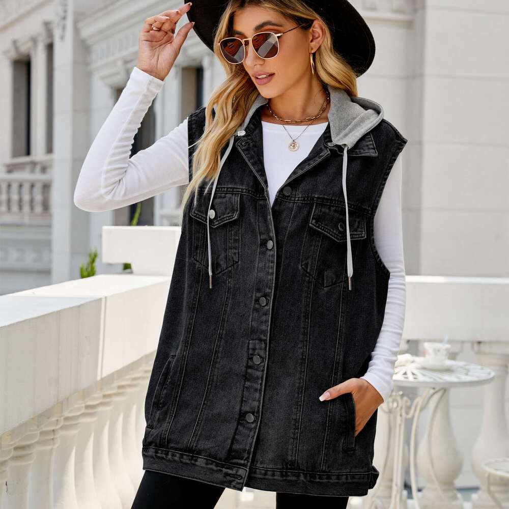 European American retro denim vest jacket loose casual women's trend 2025 new style chic and elegant clothing