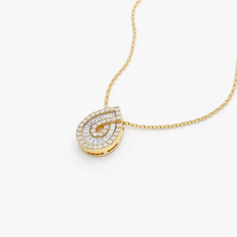 14k teardrop shaped long stick bread circular statement fashion charm gold droplet pendant necklace