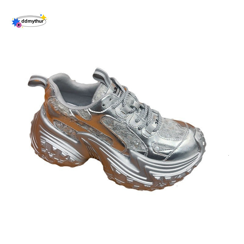 Thick soled height increasing dad women's gradient color dirty shoes, 2024 summer new leather mesh casual sports shoes ddmythur