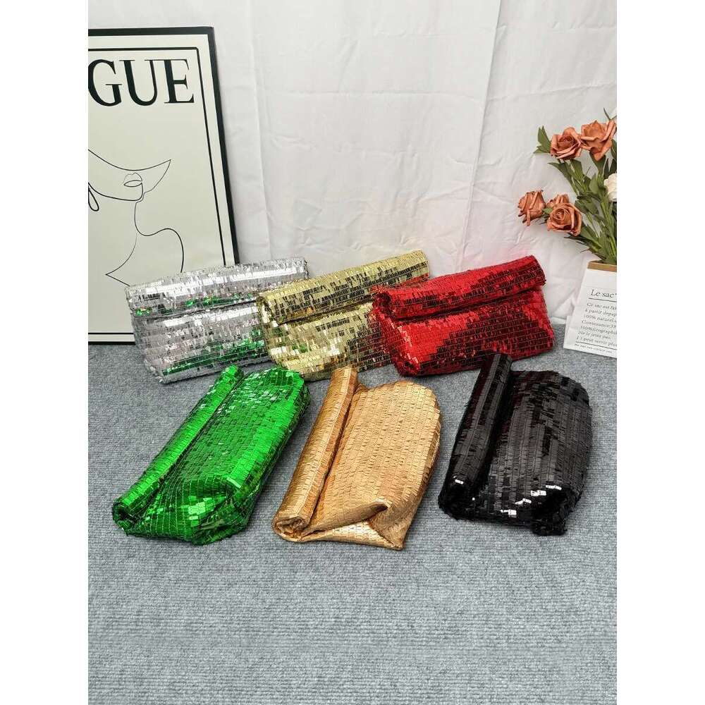 Women Sier Evening Clutch Bag Designer Shining Sequins Party Wedding Purse Fashion Trends Handbag Black Metal Wallet